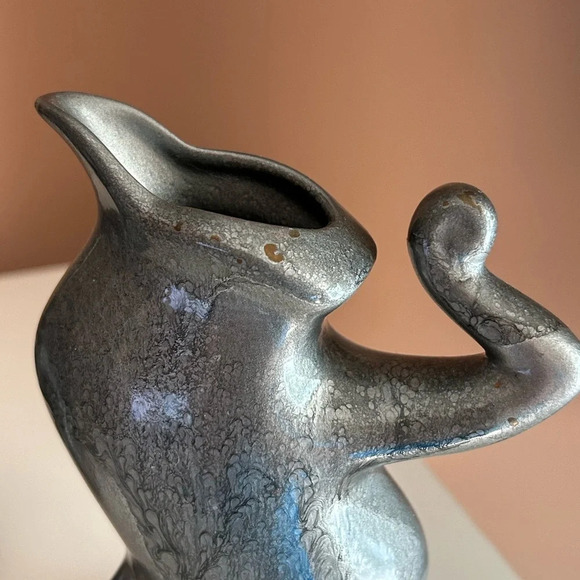 Michael Lambert Signed Dancing Sugar Creamer set pottery MCM '60s Pewter Drip… - Picture 3 of 7